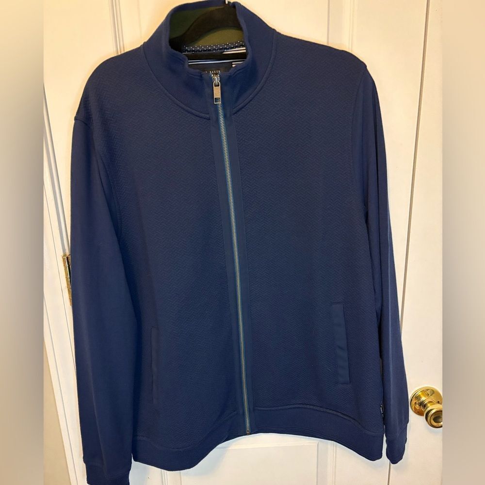 Ted Baker London Zip Jacket Blue Textured Full Zip Casual Size S